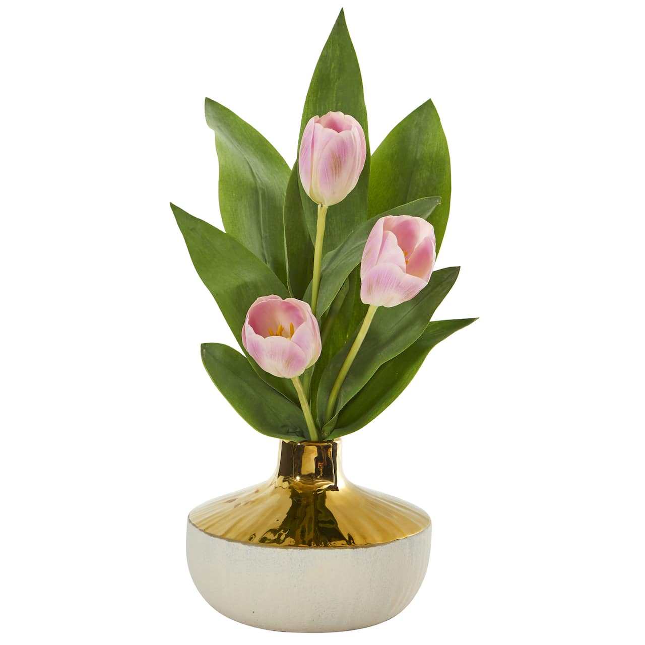 18" Tulip Arrangement In Gold & Cream Elegant Vase